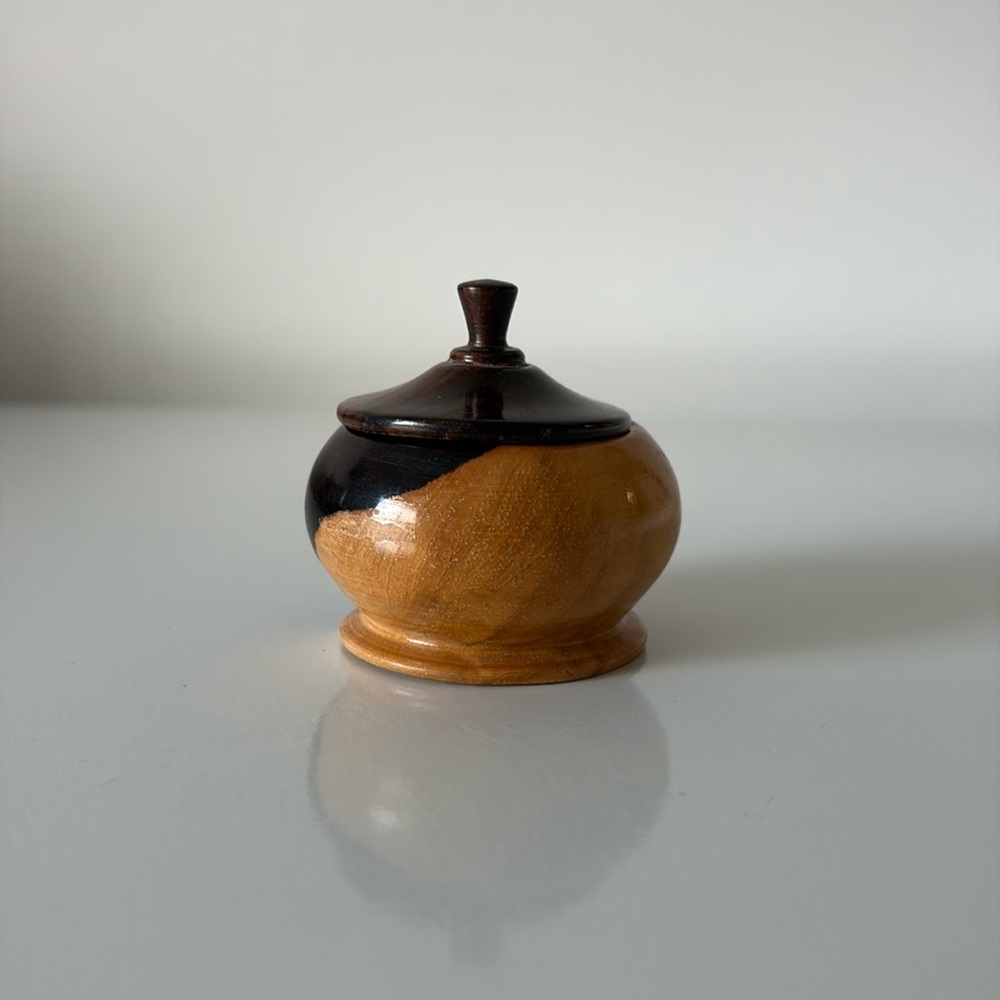 SOLD • Small Hand Turned Wooden Bowl with Lid 1.5” Tall - Picture 2 of 10